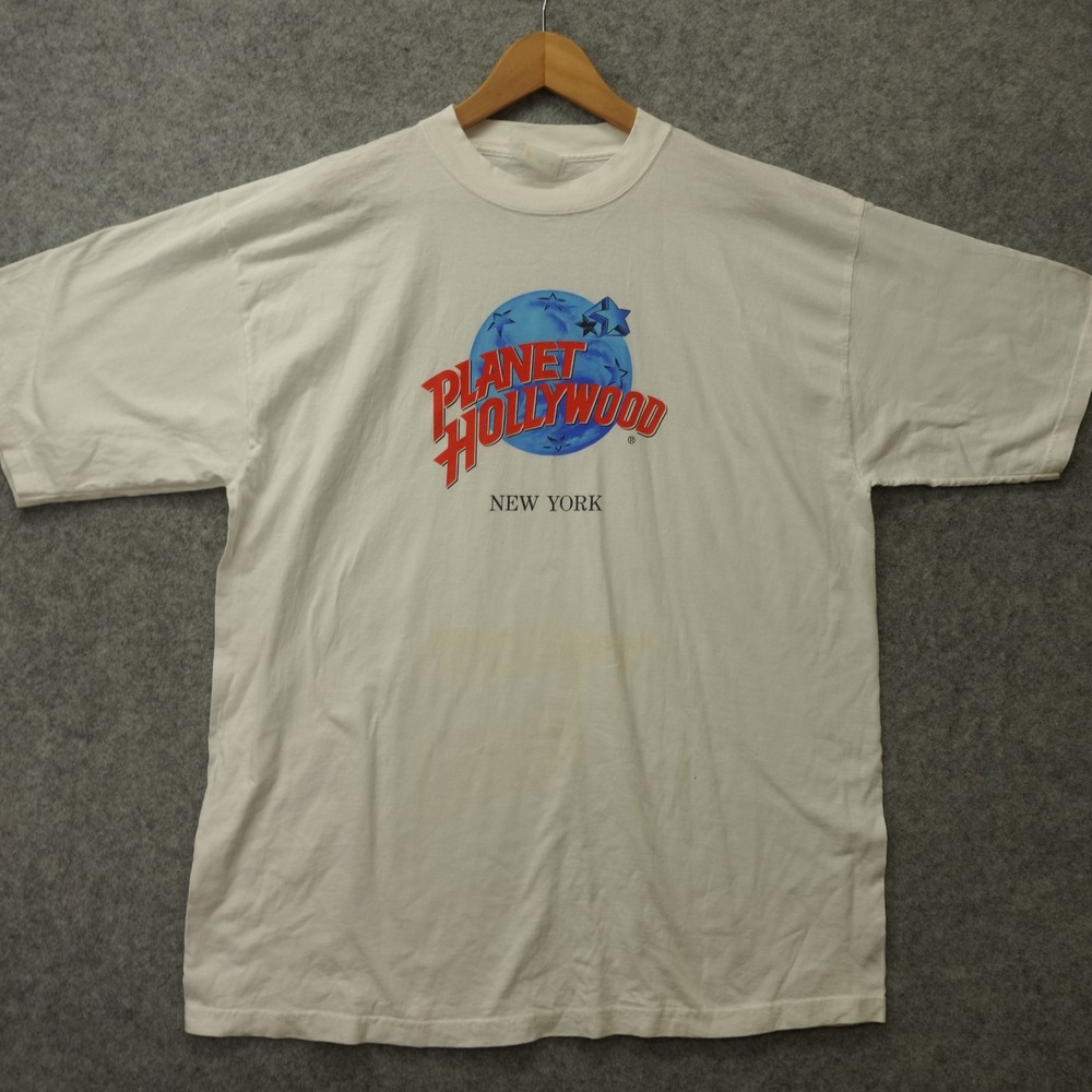 Vintage 90s Planet Hollywood New York T Shirt Mens XL White Retro Indie Graphic